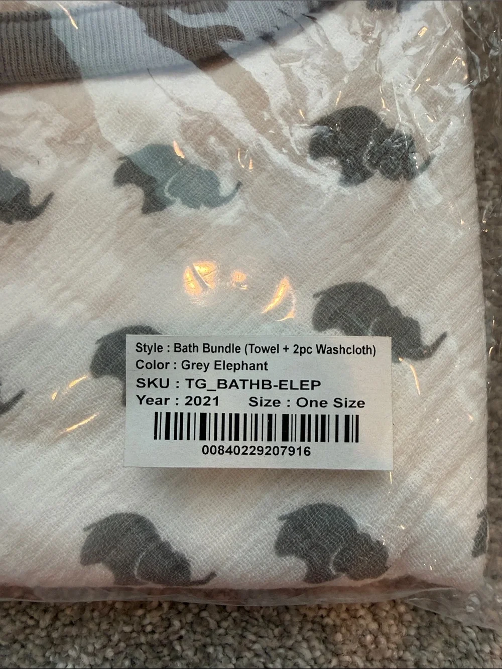 Monica + Andy- Bath Bundle, Hooded Towel, Two Washcloths - Grey Elephant